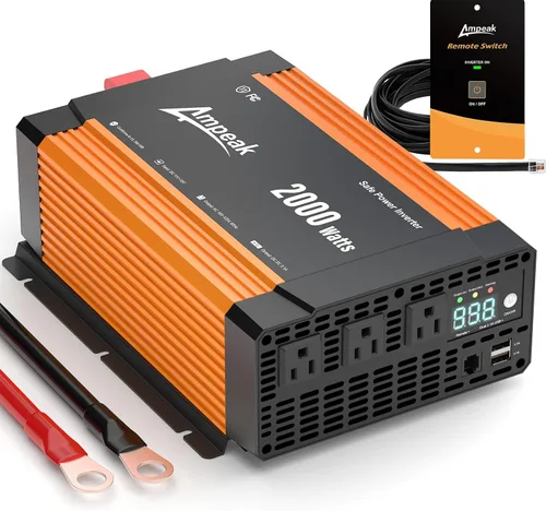 Vista 8 de Ampeak Inversor de 2000W, Inversor de Corriente para Automóvil de 12V a 120V, 89.37% Alta Eficiencia Inversor de Onda Sinusoidal Modificada, 3