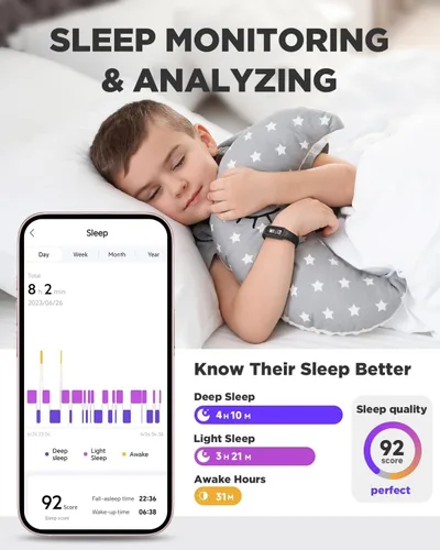 Vista 5 de BIGGERFIVE Vigor 2 L Reloj de seguimiento de actividad para niños para niños y niñas de 5 a 15 años, rastreador de actividad, monitor de frecuencia