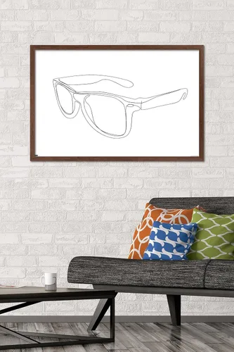 Vista 2 de Trends International LÍNEA Y CEPILLO - Póster de pared de lentes de sol de línea continua, 22.37 x 34.00 pulgadas, versión enmarcada de caoba