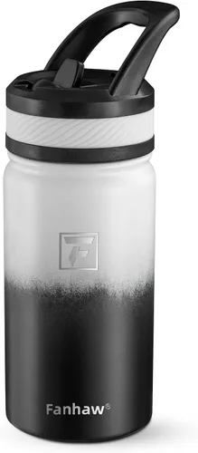 Vista 33 de Fanhaw Botella de agua aislada para niños de 14 onzas con tapa de pajita – Acero inoxidable de doble pared al vacío, a prueba de fugas, botellas