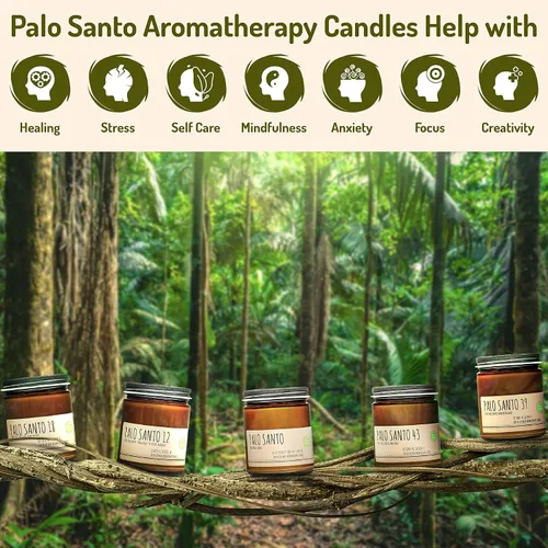 Vista 6 de Palo Santo de Ecuador y aceites esenciales de salvia griega para aromaterapia, vela de cera de soja natural para limpieza del hogar, hecha a mano
