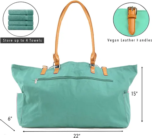 Vista 4 de Keho Bolsa de playa impermeable con bolsillos para mujer (resistente a la arena)
