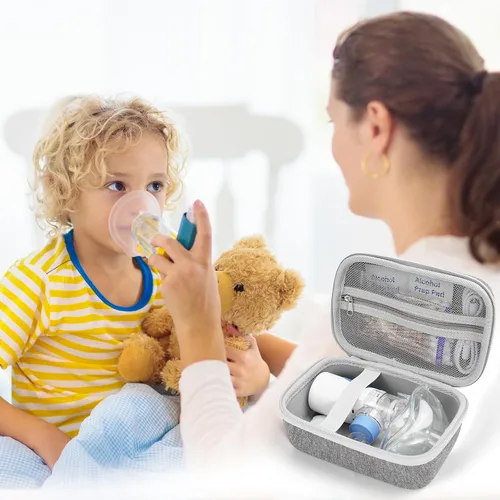 Vista 7 de ProCase Estuche de transporte para nebulizador portátil, máquina nebulizadora de mano para adultos y niños, bolsa de almacenamiento rígida con Gris