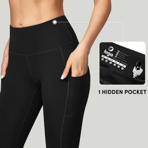 Vista 4 de IUGA Pantalones deportivos para yoga y entrenamiento para mujer, de talle alto, con control de abdomen, bolsillos, tela elástica en 4direcciones
