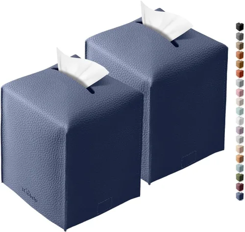 Vista 34 de Funda cuadrada para caja de pañuelos de piel sintética moderna para decoración creativa, paquete de 2, ideal para baños, oficina, coche, mesita