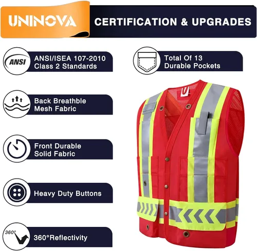 Vista 7 de Surveyor Safety Vest Reflective for Men, Class 2 Heavy Duty Safety Vests Reflective with Pockets