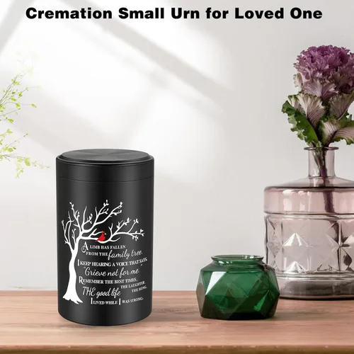 Vista 6 de SOITIS Urnas pequeñas para recuerdo de cenizas humanas, mini urna de 3.54 pulgadas para cenizas humanas, recuerdo conmemorativo negro para hombres