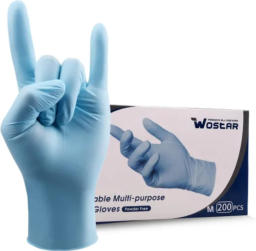 Vista 9 de Wostar Guantes desechables de nitrilo sin polvo y látex, guantes de examen de nitrilo desechables no estériles de 4 mil para pantalla táctil