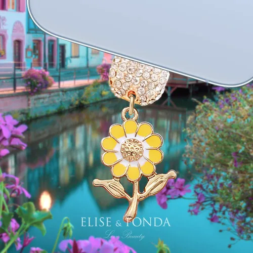 Vista 2 de ELISE & FONDA CP627 Puerto de carga USB cristal anti polvo enchufe pequeño girasol teléfono encanto para iPhone 14/13/12/11/XS MAX/XR/X/8