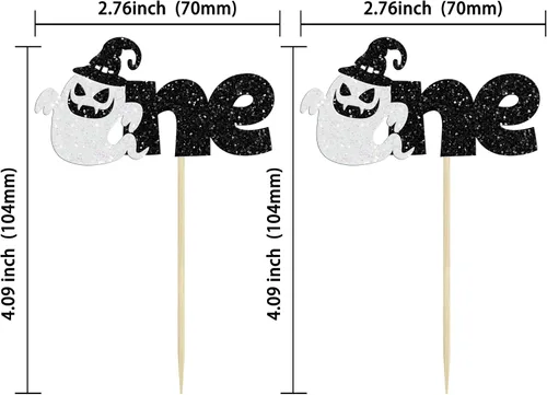 Vista 2 de 24 piezas de decoración de magdalenas Ghost One con purpurina para Halloween, fantasma, para magdalenas, decoración de magdalenas, fantasma, uno