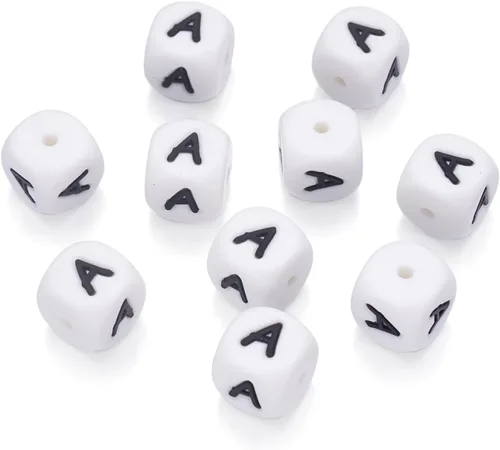 Vista 7 de Mega Pet 10 cuentas de silicona en forma de cubo de silicona con la letra A, cuentas sueltas del alfabeto, cuentas del alfabeto, de 0.472 x 0.472 x