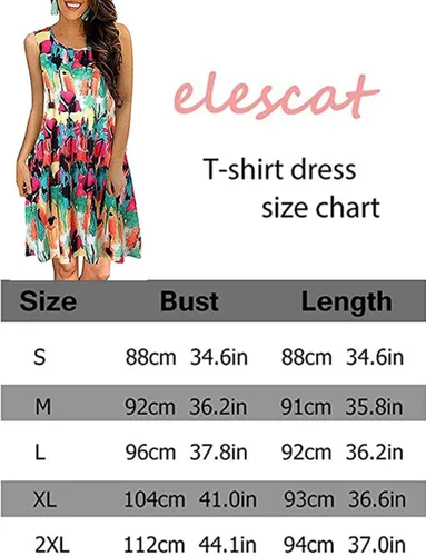 Vista 7 de elescat Vestidos de verano para mujer, estilo casual, sin mangas, estampado floral, holgado, con bolsillo