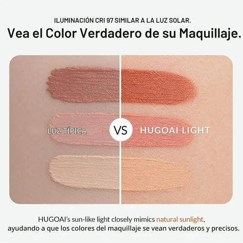 Vista 4 de HUGOAI Espejo de maquillaje de viaje con luces, blanco perla iridiscente, 11.9 pulgadas