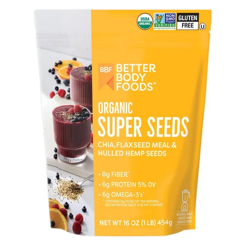 Vista 7 de BetterBody Foods Superfood Organic Super Seeds - Semillas de lino de chía y cáñamo, mezcla de semillas de chía orgánicas, semillas de lino molido