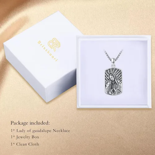 Vista 7 de Brisskaari Collar ovalado de Nuestra Señora de GuadalúÁngel de la Guardia para mujeres y hombres plata de ley 925 católica Virgen María collar