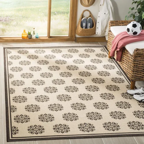 Vista 28 de SAFAVIEH Alfombra lavable al aire libre Linden Collection – 6 pies 7 pulgadas, cuadrada, aguamarina y crema, no desprende pelusa y fácil de limpiar