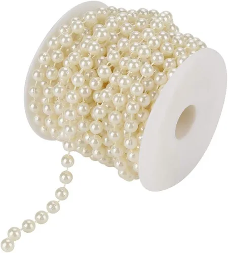 Vista 7 de 32.8 ft/roll 0.315 in Línea de Algodón Artificial Perlas Perlas Cadena Cadena Guirnalda Flores Decoración de la Boda Artesanía Perla Cadena (Beige)