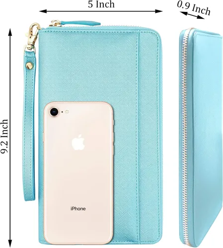 Vista 5 de Travel wallet Document Organizer RFID Passport Case Family Holder (Pearl Blue)