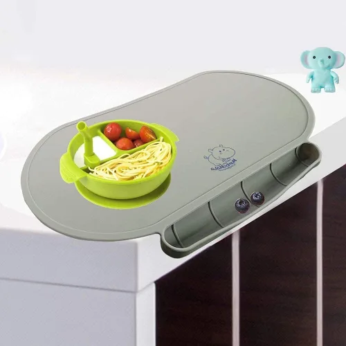 Vista 8 de Tapete individual de silicona para niños, Baby Mumbo, calidad alimentaria con bordes elevados únicos para la prevención de derrames, bandeja ligera