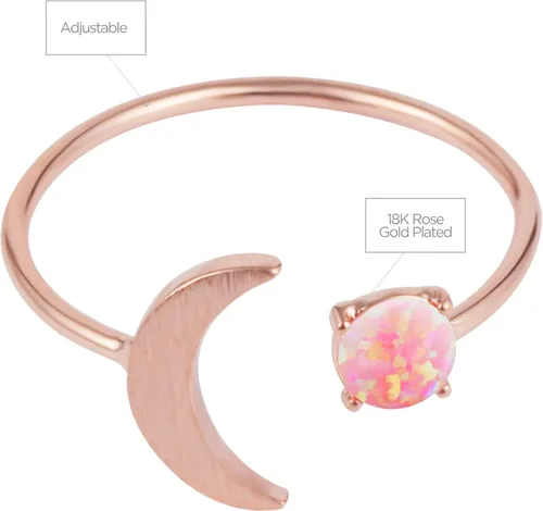 Vista 3 de MUSTHAVE Anillo de ópalo de luna chapado en oro rosablancoamarillo de 18 quilates, anillo de ópalo blancoverderosa, tamaño ajustable, Metal, Ópalo