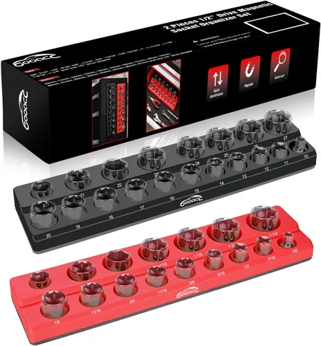 Vista 9 de GOOACC Organizador Magnético de Dados de 3/8", 2 Piezas Métrico y SAE Soportes de Dados de 3/8 pulgadas Bandeja Organizadora de Dados Sostiene 56