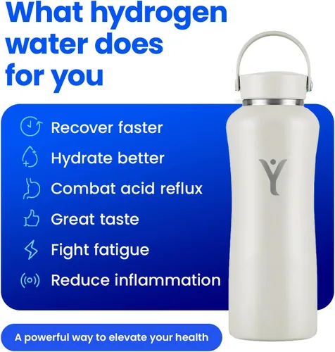 Vista 6 de DYLN - Botella de agua de hidrógeno Crea agua alcalina hidratante rica en hidrógeno hasta 9 pH Botella de agua de acero inoxidable aislada al