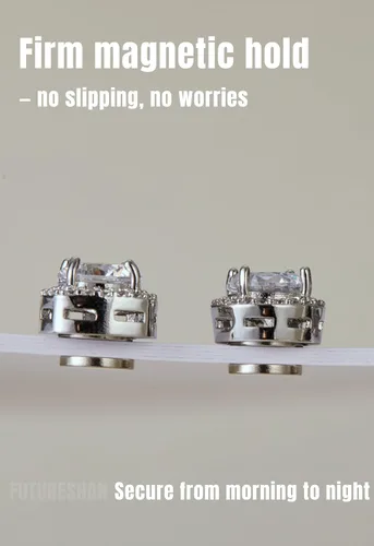 Vista 5 de Aretes magnéticos para hombre con circonita cúbica 5A de acero inoxidable plata-estilo 1