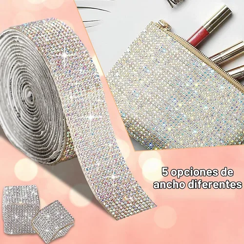 Vista 6 de 5 rollos de cinta autoadhesiva de diamantes de imitación con cristal, cinta de diamantes bling con pegatinas de 2 mm para manualidades, bodas AB