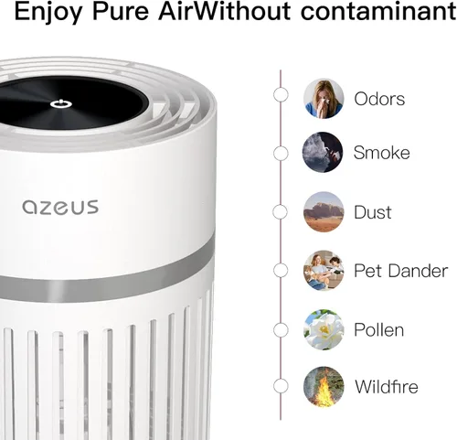 Vista 4 de AZEUS Purificador de aire para el hogar, el filtro HEPA captura el 99.97% de polvo y humo, sistema de filtración de 3 etapas, ayuda a promover un