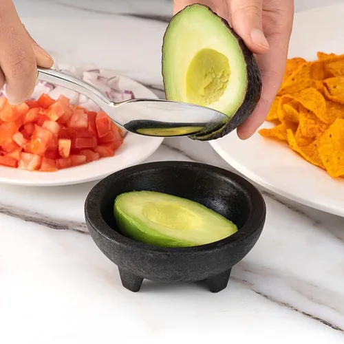 Vista 5 de Restaurantware -Cuenco para salsa de 4 onzas, 1 cuenco Molcajete de diseño de 3 patas, apto para microondas, lavavajillas, recipiente de plástico