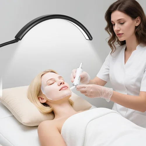 Vista 6 de Luz de Piso LED Media Luna - Lámpara Profesional Sin Sombras, Ajustable para Técnicas de Pestañas, Esteticistas y Tatuadores Extensiones
