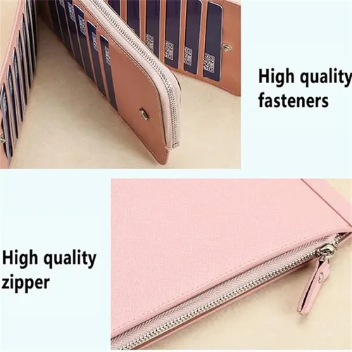 Vista 7 de Cartera larga multifuncional, bolsillo con cremallera para mujer de cuero para tarjetas de crédito, billetera plegable de cuero para tarjetas
