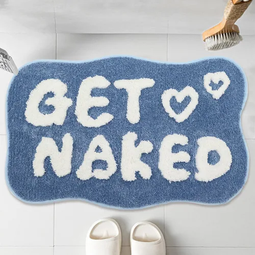 Vista 10 de Alfombra de baño con texto en inglés "Get Naked", alfombra de baño divertida, suave, antideslizante, bonita, divertida decoración de baño para Negro