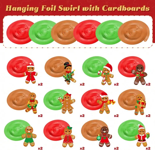 Vista 3 de Namalu 54 piezas de remolinos colgantes de hombre de jengibre de Navidad, decoraciones de hombre de jengibre para fiesta, remolinos colgantes