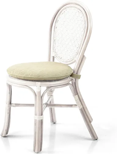 Vista 5 de Denver Dining - Silla auxiliar de mimbre hecha a mano con cojín color crema, ratán natural, lavado blanco Colonial
