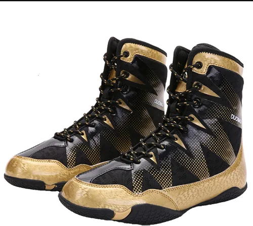 Vista 2 de UKUBAG Botas de boxeo para adultos y niños, zapatillas deportivas de cuero antideslizantes para levantamiento de pesas, calzado de culturismo juvenil