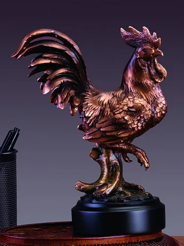 Vista 2 de Estatua de gallo (S) - Figura con acabado de bronce