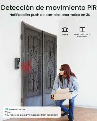 Vista 5 de ieGeek - Cámara de timbre inalámbrica de 2K sin suscripción con ángulo ajustable de 145°, timbre de video inteligente con timbre, detección