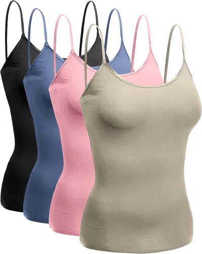 Vista 57 de Emmalise Camiseta de mujer con brasier integrado, soporte de tela sin varillas, camisola corta