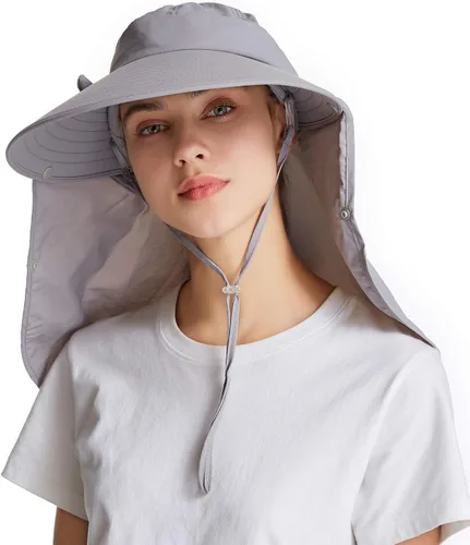 Vista 5 de icolor Gorra de sol para mujer UPF50 desmontable con solapa visera de ala ancha protección solar sombreros de senderismo