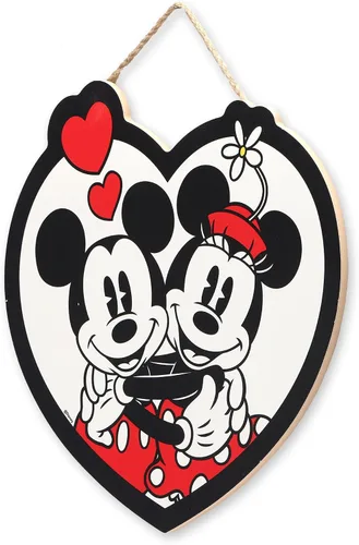 Vista 2 de Open Road Brands Disney Mickey Mouse y Minnie Mouse - Letrero de pared en forma de corazón Negro/blanco