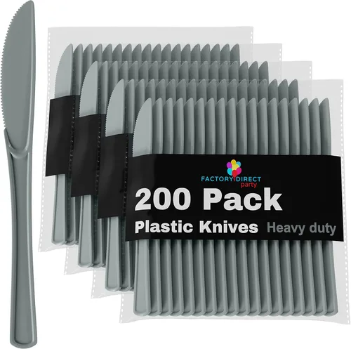 Vista 13 de Party Solids - Cuchillos de plástico negro, 200 piezas, cuchillos negros, utensilios desechables, juego de cubiertos de plástico resistente