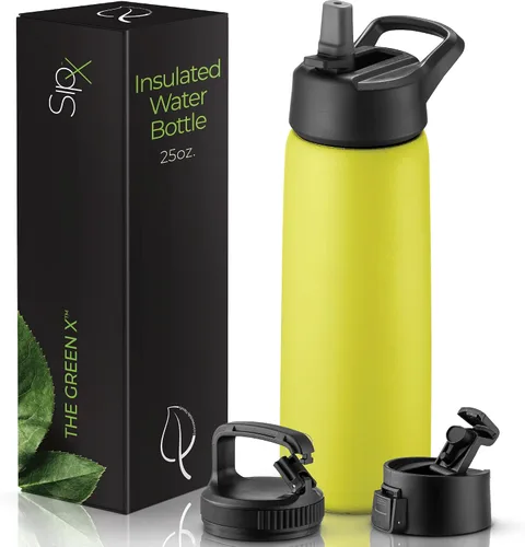 Vista 17 de SIPX™ Botella de Agua Aislada de 18 oz con 3 Tapas – Acero Inoxidable a Prueba de Fugas, Triple Aislamiento – Frío 24 Horas/Caliente 12 Horas