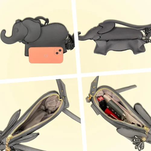 Vista 3 de Lindo bolso de hombro de piel sintética con forma de animal novedoso bolso de elefante regalo para mujeres