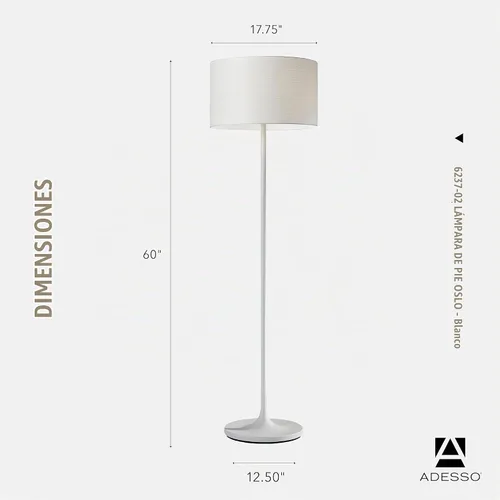 Vista 6 de Adesso 6237-02 Lámpara de pie Oslo - Equipo de iluminación resistente a la corrosión, a prueba de arañazos, con acabado blanco mate y cuerpo