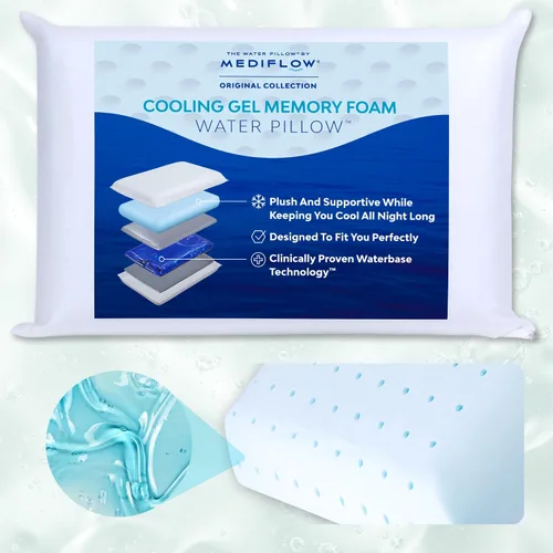 Vista 10 de Mediflow Almohada de agua de espuma viscoelástica de gel refrescante, almohada ajustable para aliviar el dolor de cuello, almohada para dormir