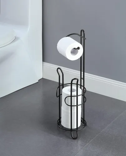 Vista 2 de SunnyPoint Soporte de papel higiénico independiente con almacenamiento, capacidad para 3 rollos de repuesto, acero resistente, acabado negro, fácil