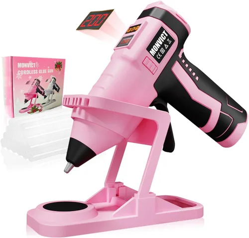 Vista 8 de MONVICT Pistola de pegamento caliente de tamaño completo, pistola de pegamento de doble temperatura de 60/100 W, soporte base resistente, kit