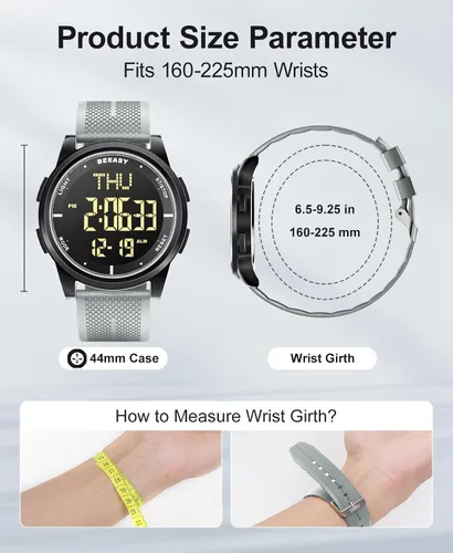 Vista 65 de Beeasy - Reloj digital de pulsera resistente al agua con cronómetro, alarma, cuenta regresiva, doble zona horaria, ultrafino, pantalla angular muy