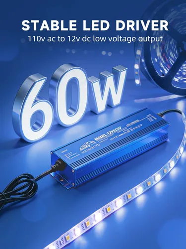 Vista 2 de Fuente de alimentación impermeable IP67 para controlador LED, 60 vatios/5A/5.91 pies, 110 V CA a 12 V CC, adaptador de transformador de bajo voltaje
